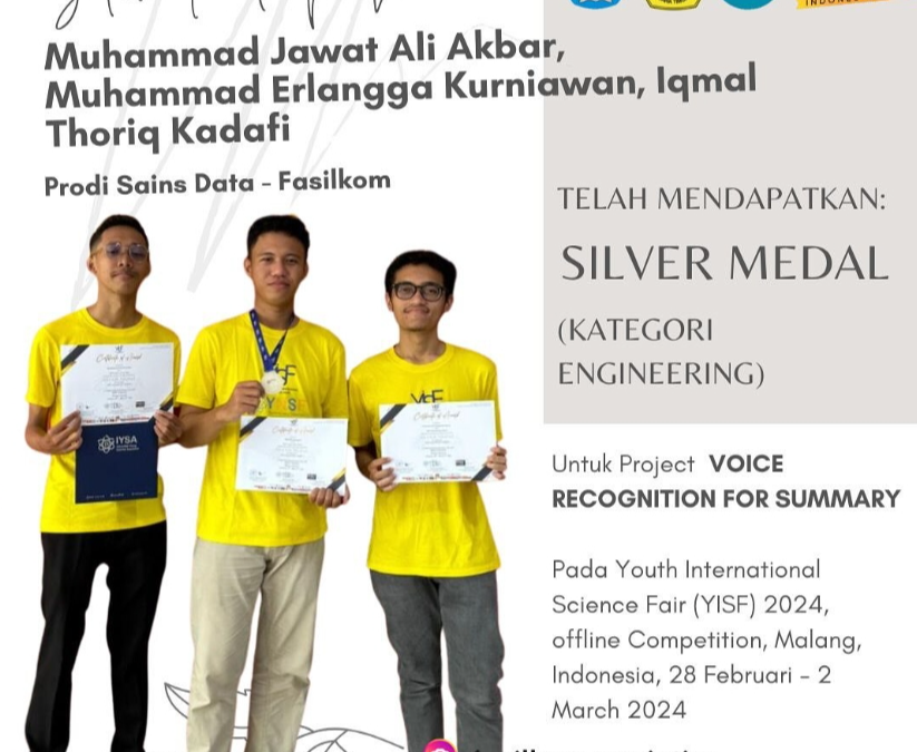 Selamat Mahasiswa Sains Data Meraih MEDALI PERAK pada Youth International Science Fair (YISF) 2024